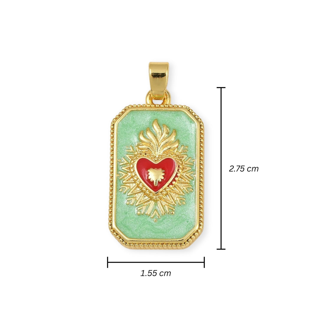 Medidas para Dije rectangular de corazón de chapa de oro cubierto con esmalte