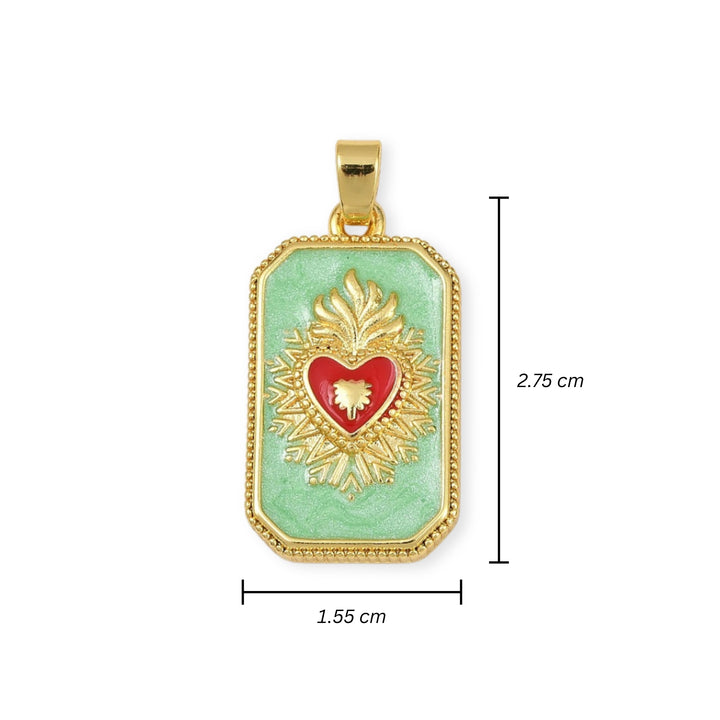 Medidas para Dije rectangular de corazón de chapa de oro cubierto con esmalte