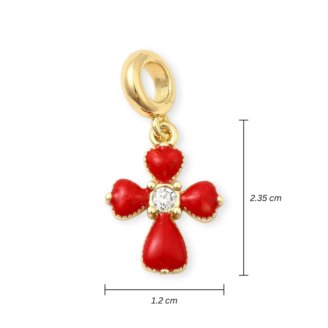Medidas para Dije cruz en chapa de oro esmaltado con zirconias brillantes