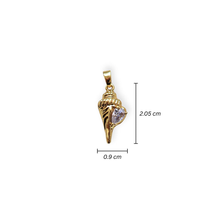Medidas para dije caracol dorado en chapa de oro con zirconia