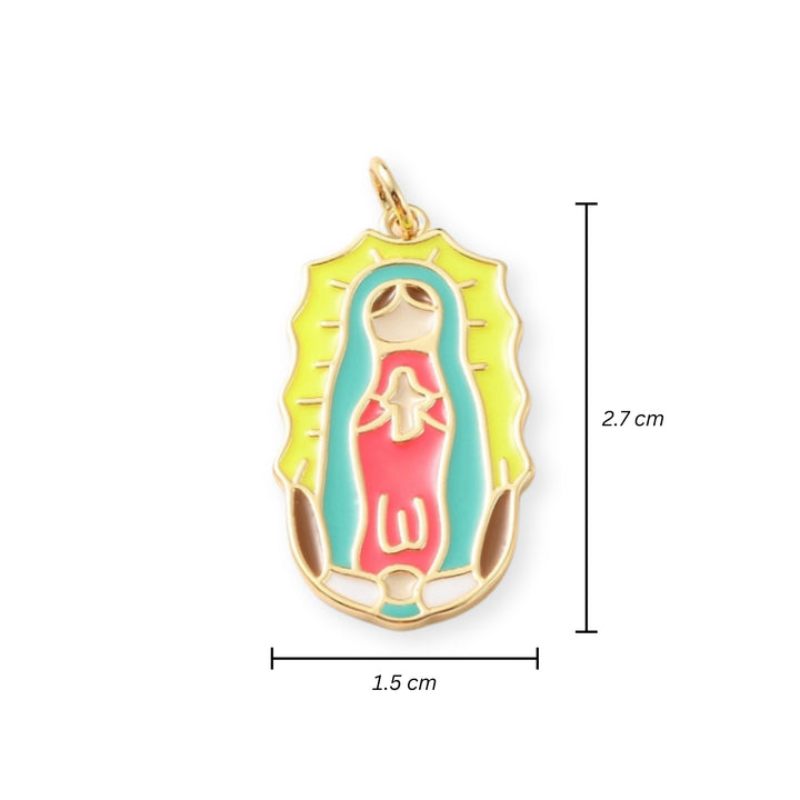 Medidas para Dije de la Virgen de Guadalupe de chapa de oro con esmalte