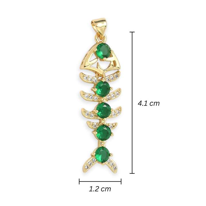 Medidas para Dije de pez de chapa de oro con zirconia
