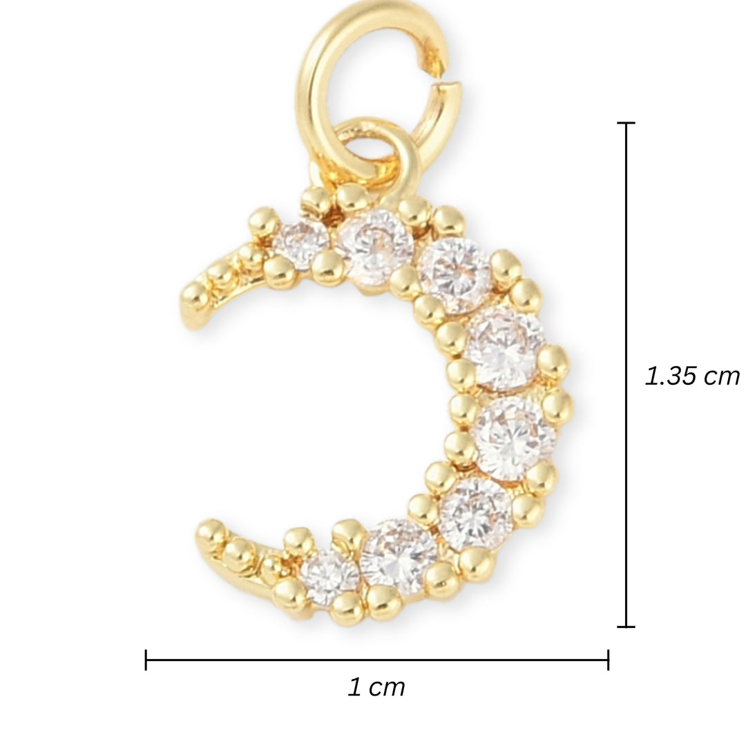 Medidas para Dije dorado en forma de luna con zirconia.