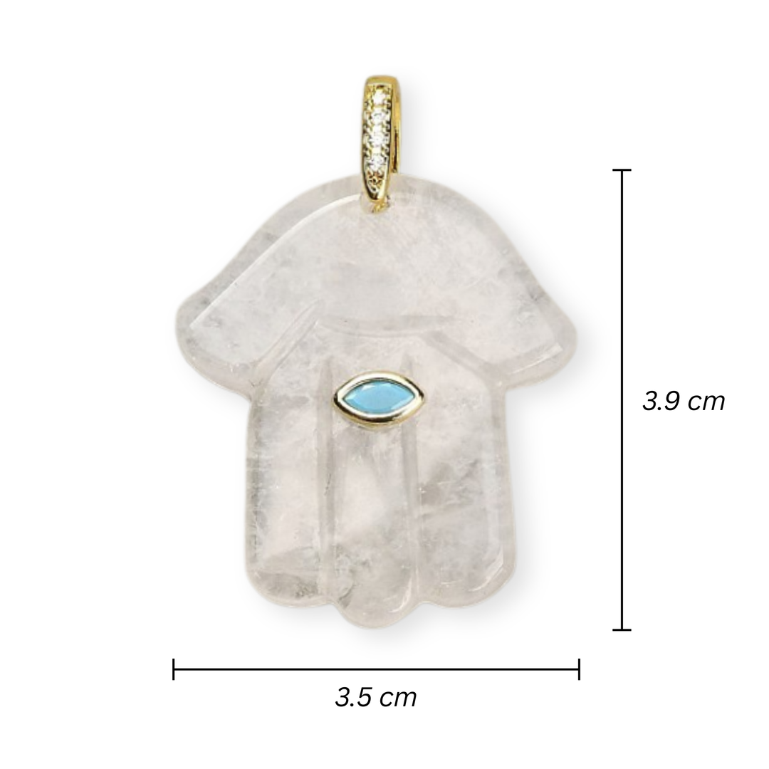Medidas para Dije de cuarzo natural en forma de Mano de Fátima para joyería