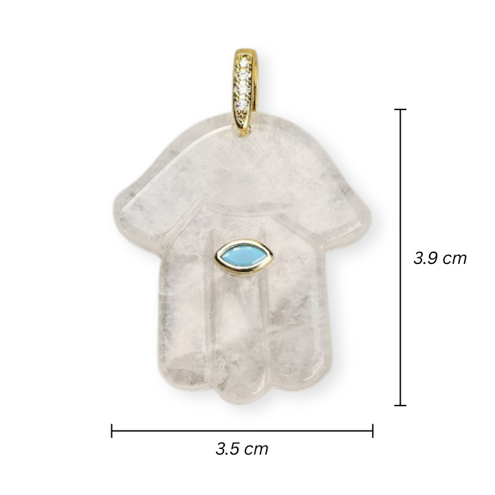 Medidas para Dije de cuarzo natural en forma de Mano de Fátima para joyería