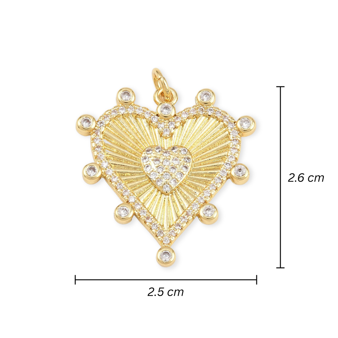 Medidas para Dije de corazón de chapa de oro con zirconia