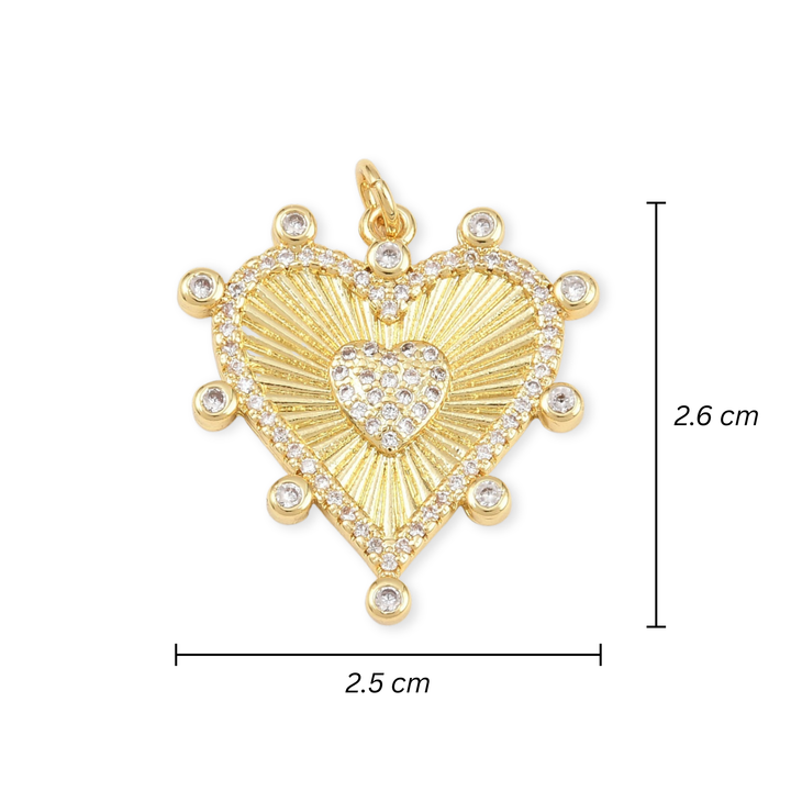 Medidas para Dije de corazón de chapa de oro con zirconia