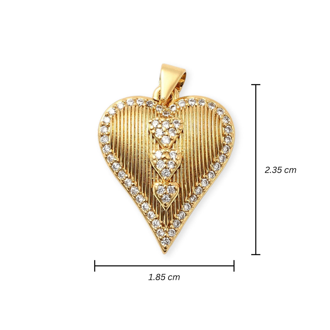Medidas para Dije de corazón de chapa de oro con zirconia
