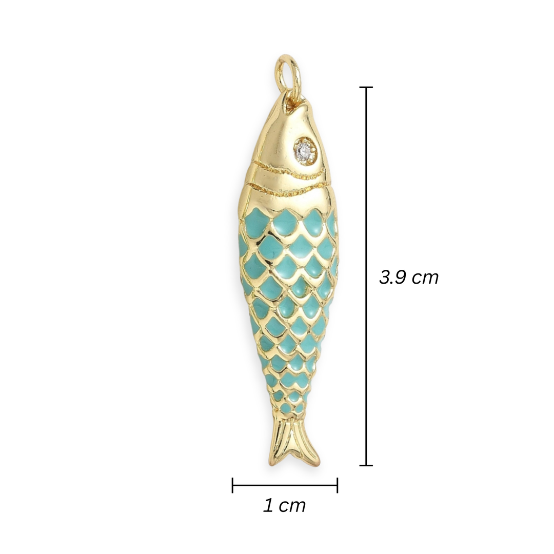 Medidas para Dije de pez esmaltado de chapa de oro para joyería