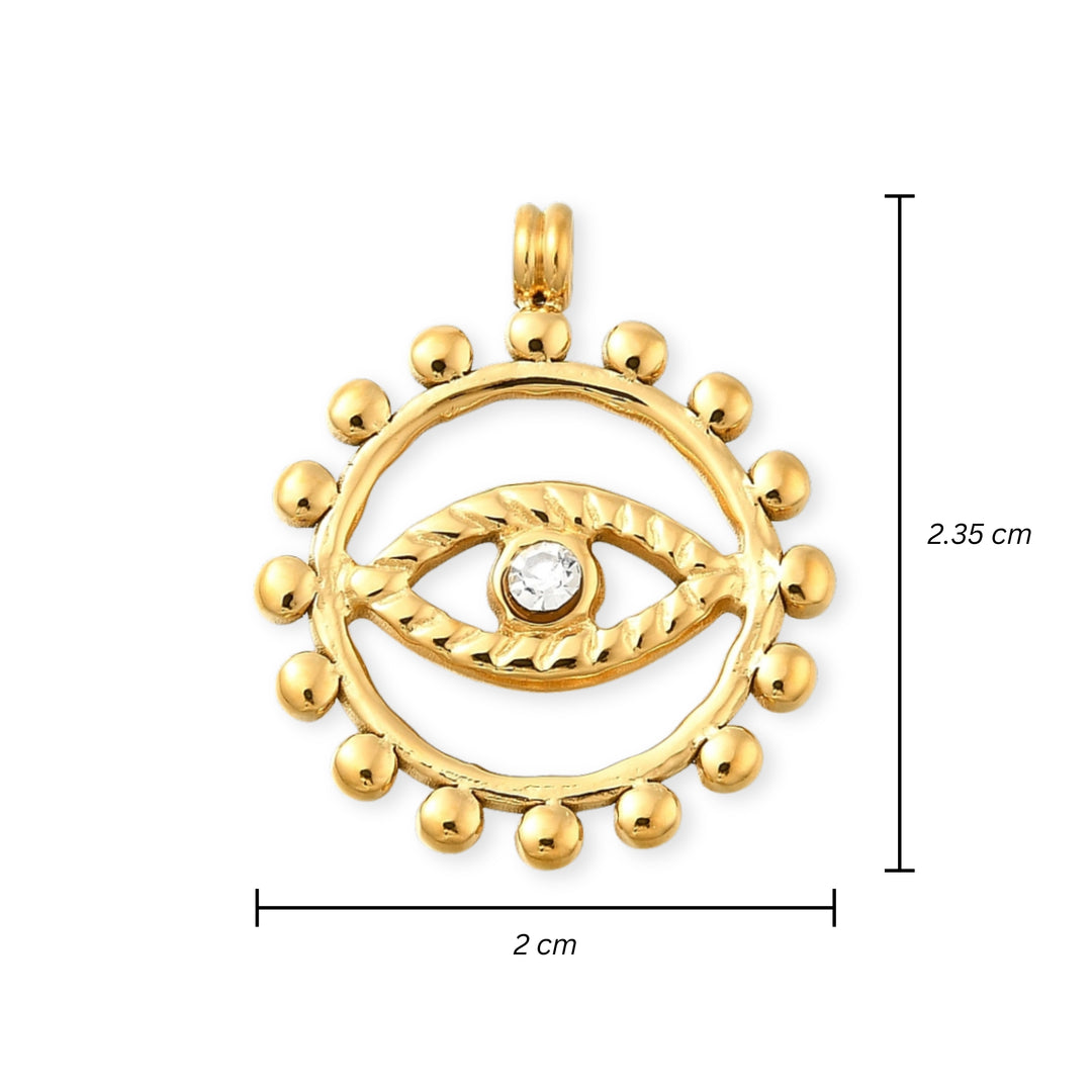 Medidas para Dije de ojo de acero inoxidable con zirconia al centro