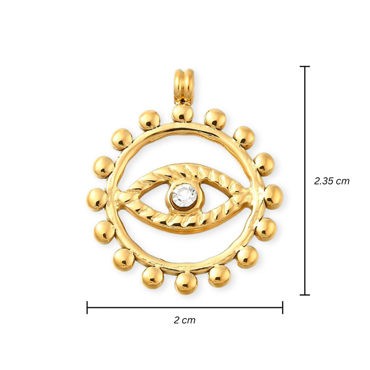 Medidas para Dije de ojo de acero inoxidable con zirconia al centro