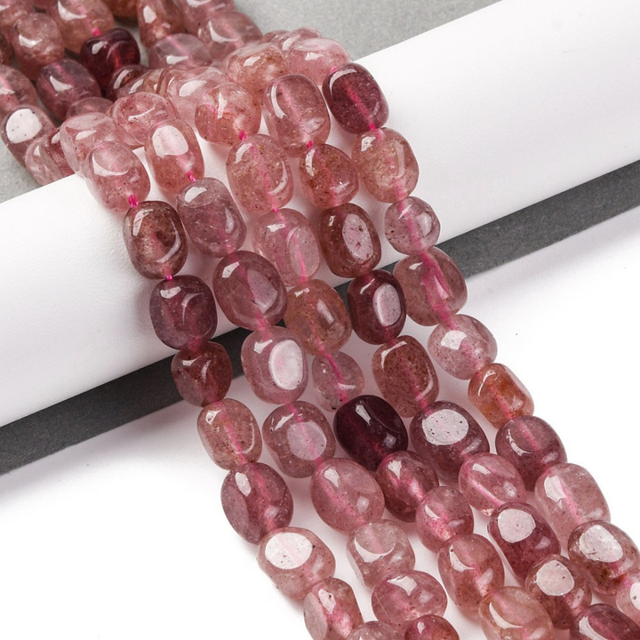 Tira de cuentas de cuarzo rosa natural tipo nugget de 12 × 8 mm