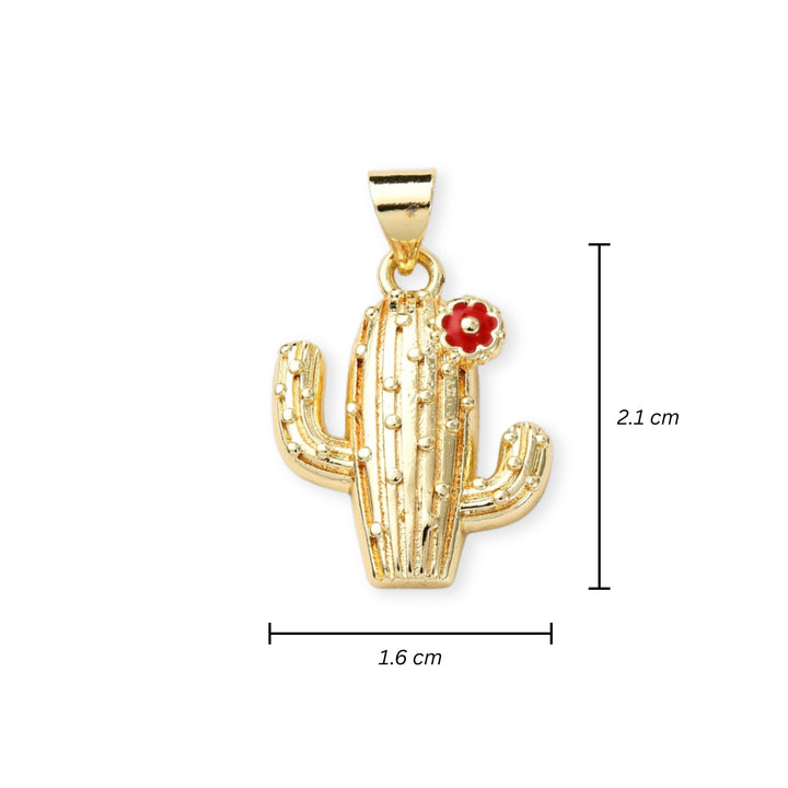Medidas para Dije de cactus con flor de chapa de oro con esmalte