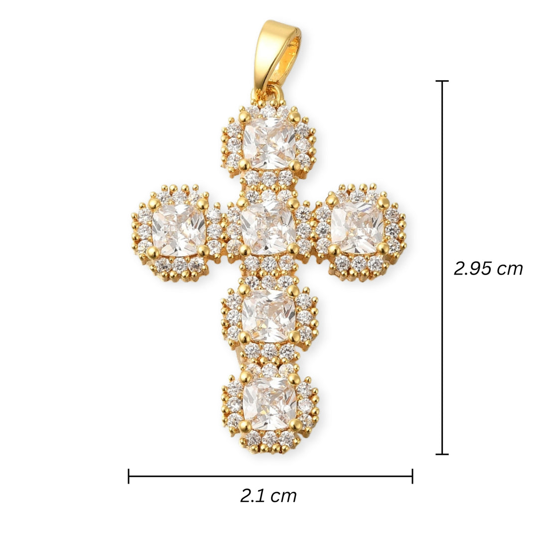 Medidas para Dije de cruz de chapa de oro con zirconia