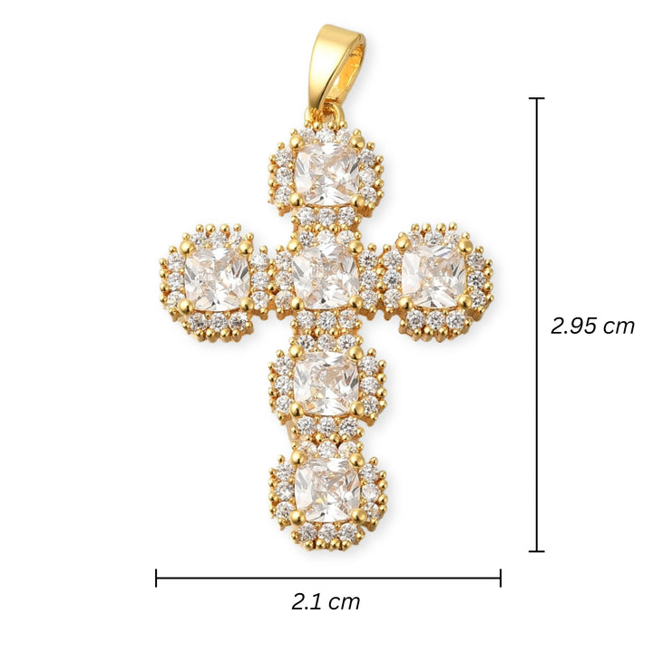 Medidas para Dije de cruz de chapa de oro con zirconia