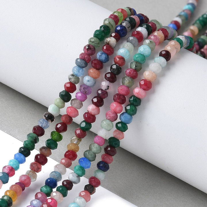 Tira de jade rondel facetado de 4 mm para joyería