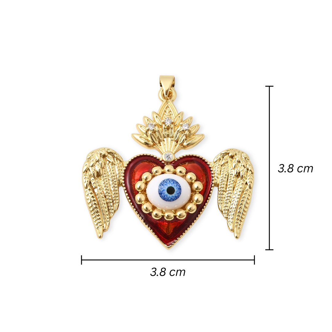 Medidas para Dije de Sagrado Corazón de Jesús de chapa de oro con zirconia y esmalte