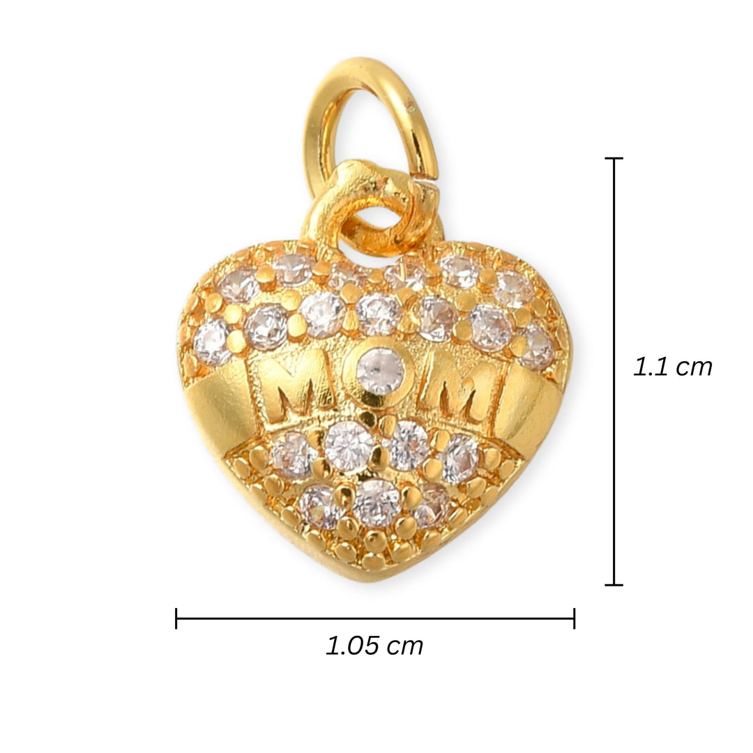 Medidas para Dije de corazón MOM de chapa de oro con zirconia