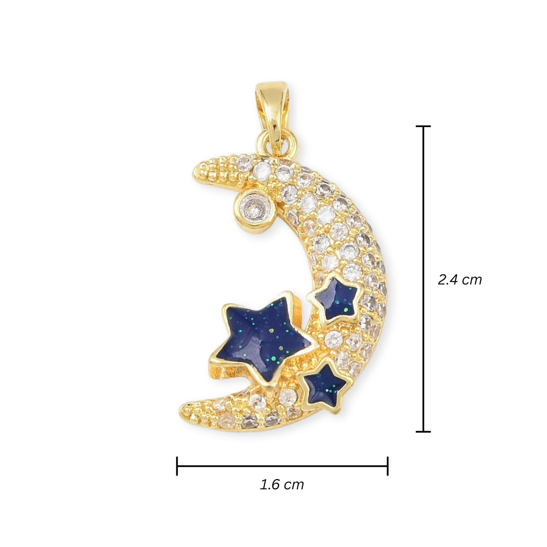 Medidas para Dije de luna y estrellas de chapa de oro con zirconia y esmalte