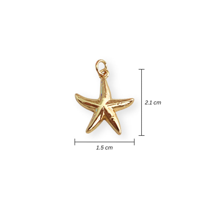 Medidas para dije dorado en forma de estrella de mar elaborado en chapa de oro