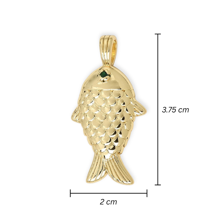 Medidas para Dije de pez de chapa de oro y zirconia