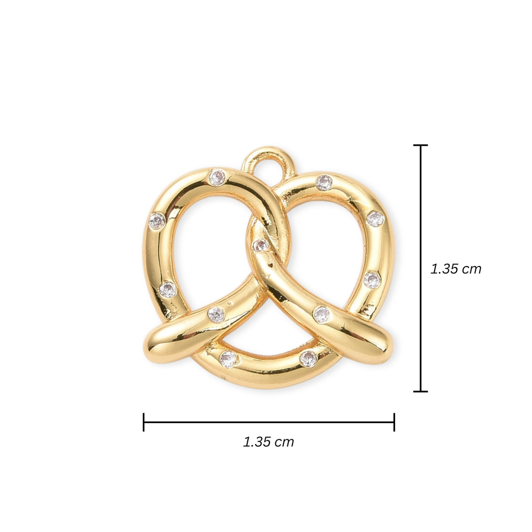 Medidas para Dije de pretzel de chapa de oro con zirconia
