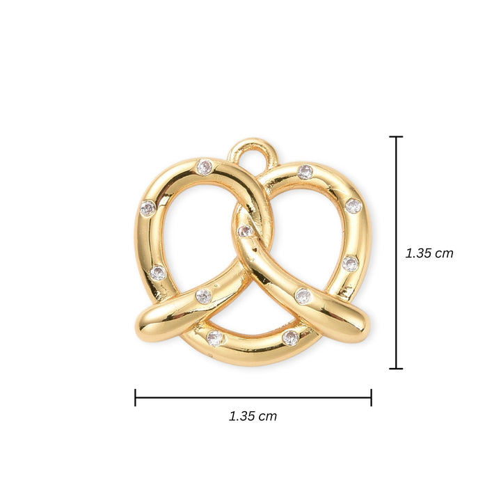 Medidas para Dije de pretzel de chapa de oro con zirconia