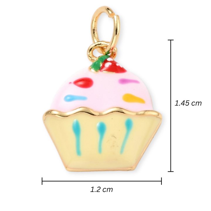 Medidas para Dije de cupcake de chapa de oro con esmalte