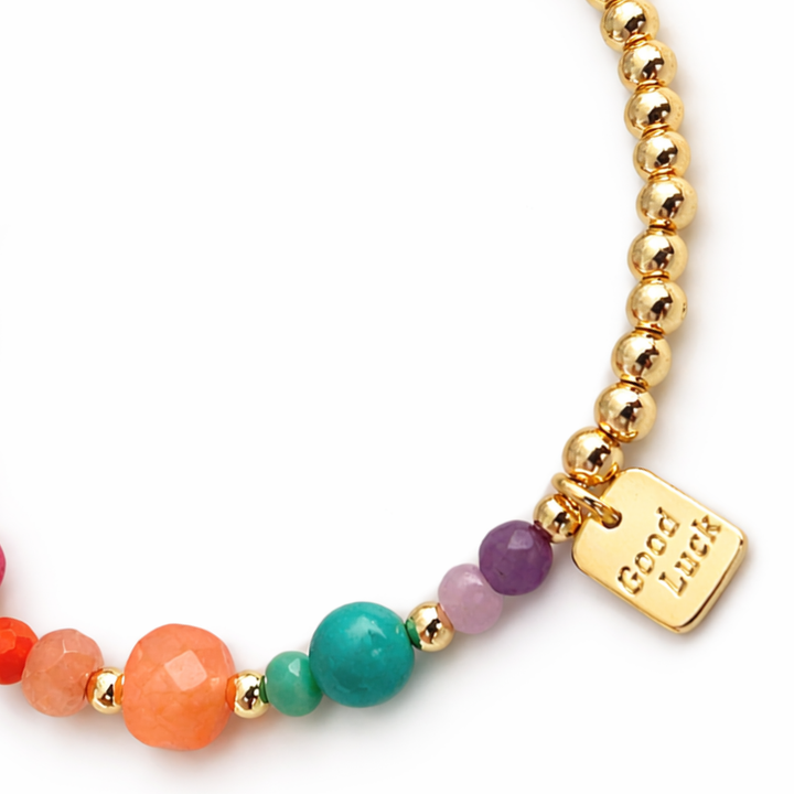 Detalles de Brazalete Good Luck con piedras naturales y separadores de chapa de oro