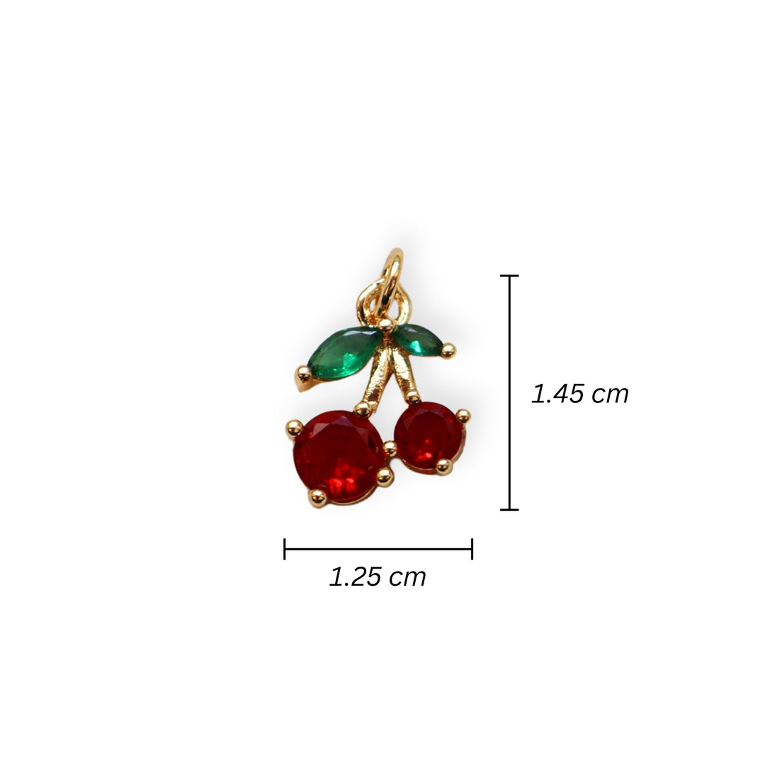 Medidas para dije en forma de cereza dorada con zirconia brillante
