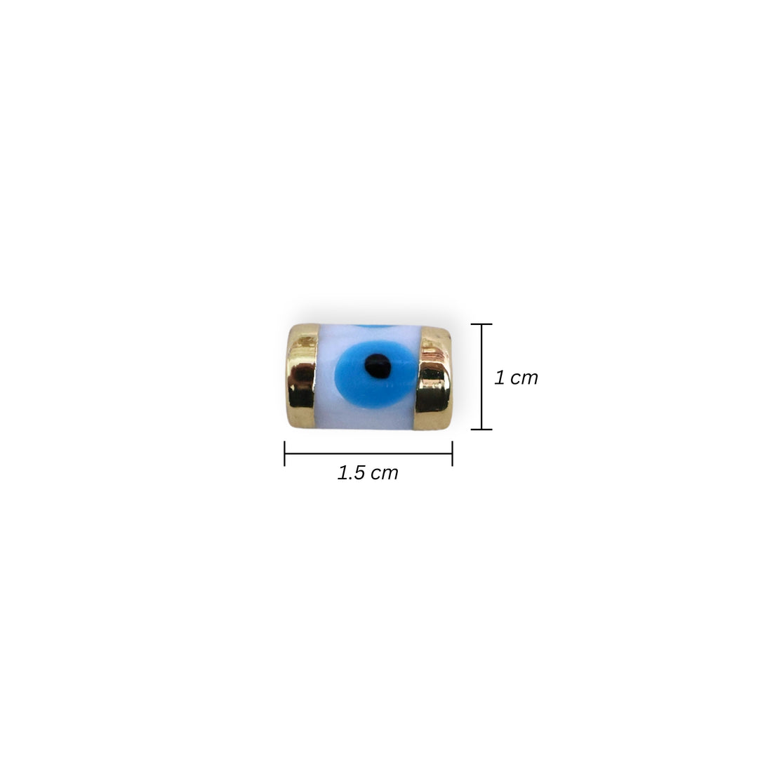 Medida para separador cilíndrico de murano con diseño de ojo y marco dorado