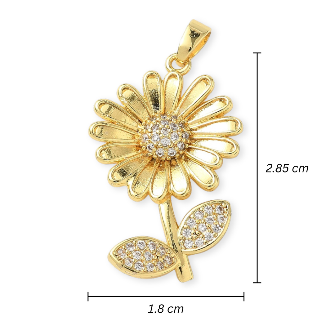Medidas para Dije de flor de chapa de oro con zirconia