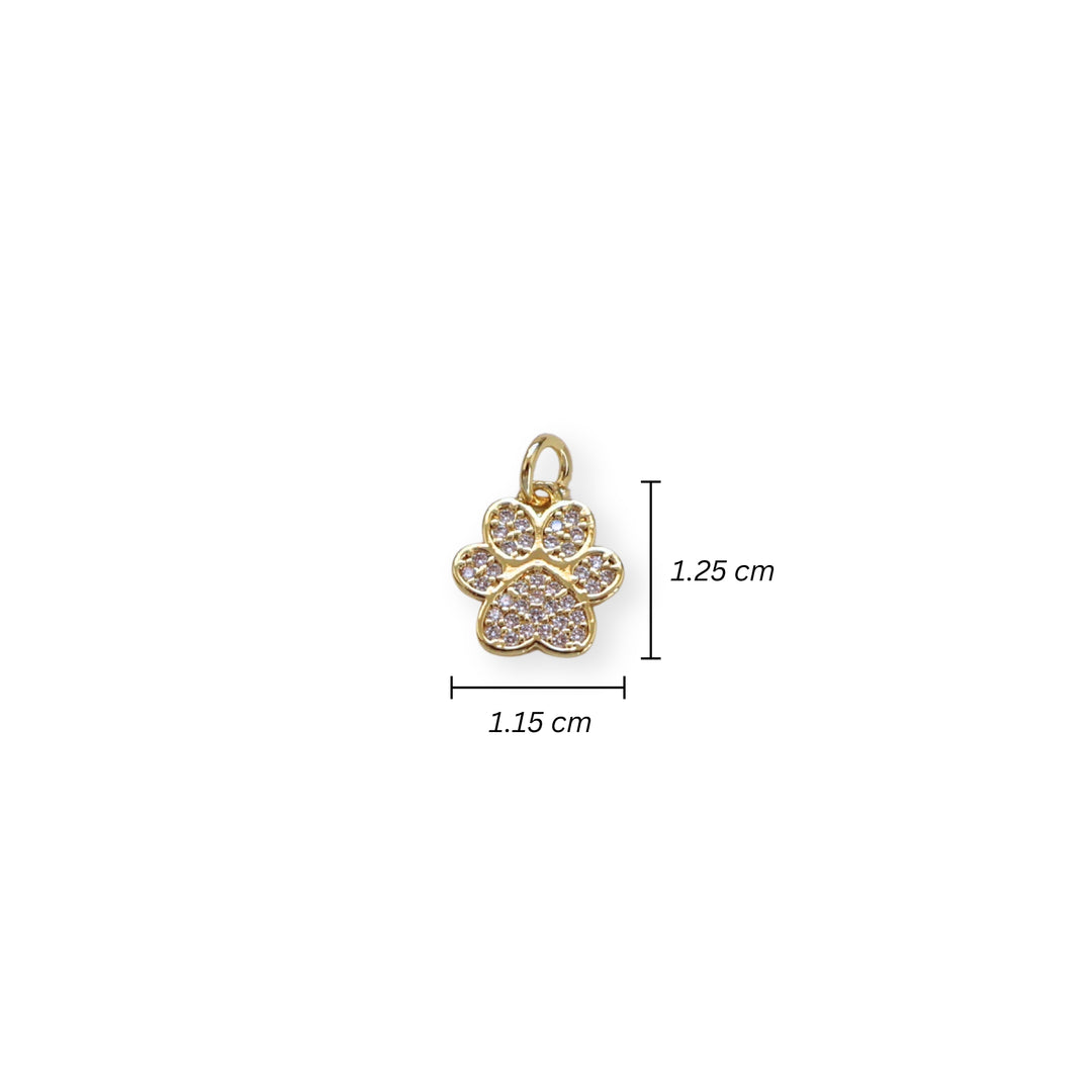 Medidas para dije huella de perro dorada con zirconia brillante