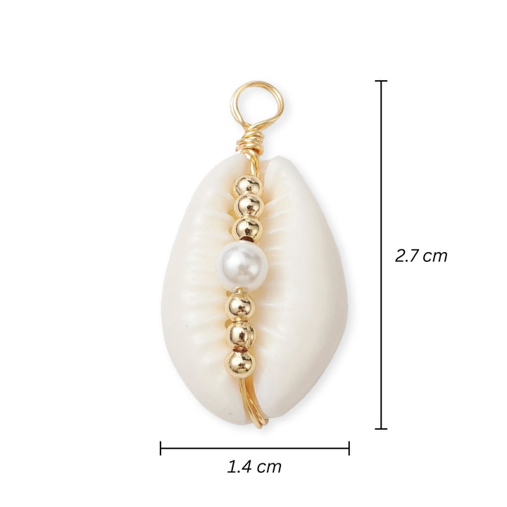Medidas para Dije en forma de caracol de concha con perla sintética y detalle dorado