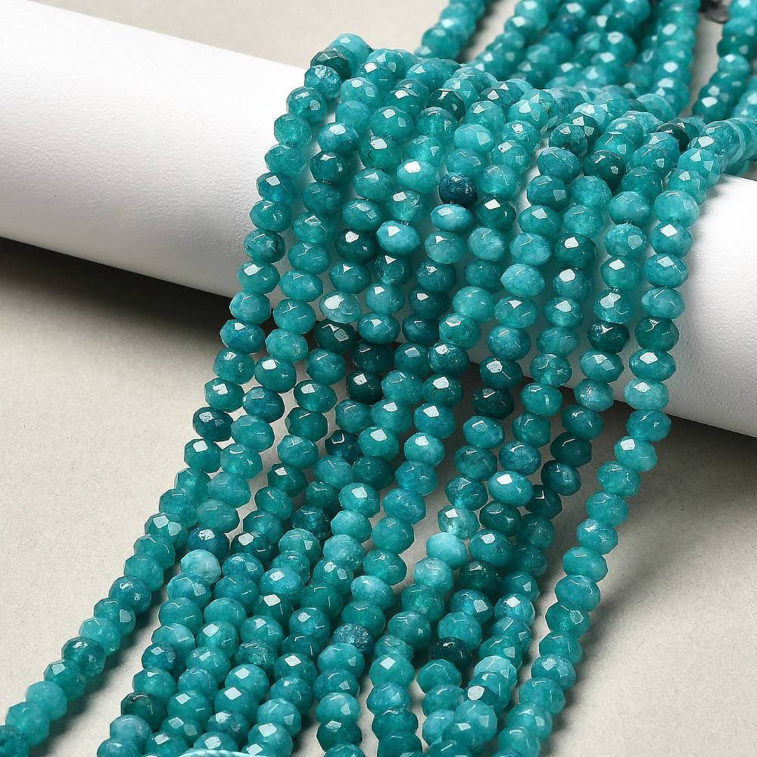 Tira de jade rondel facetado de 4 mm para joyería