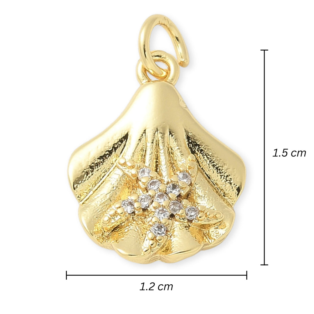 Medidas para Dije concha dorada en chapa de oro con estrella de zirconia