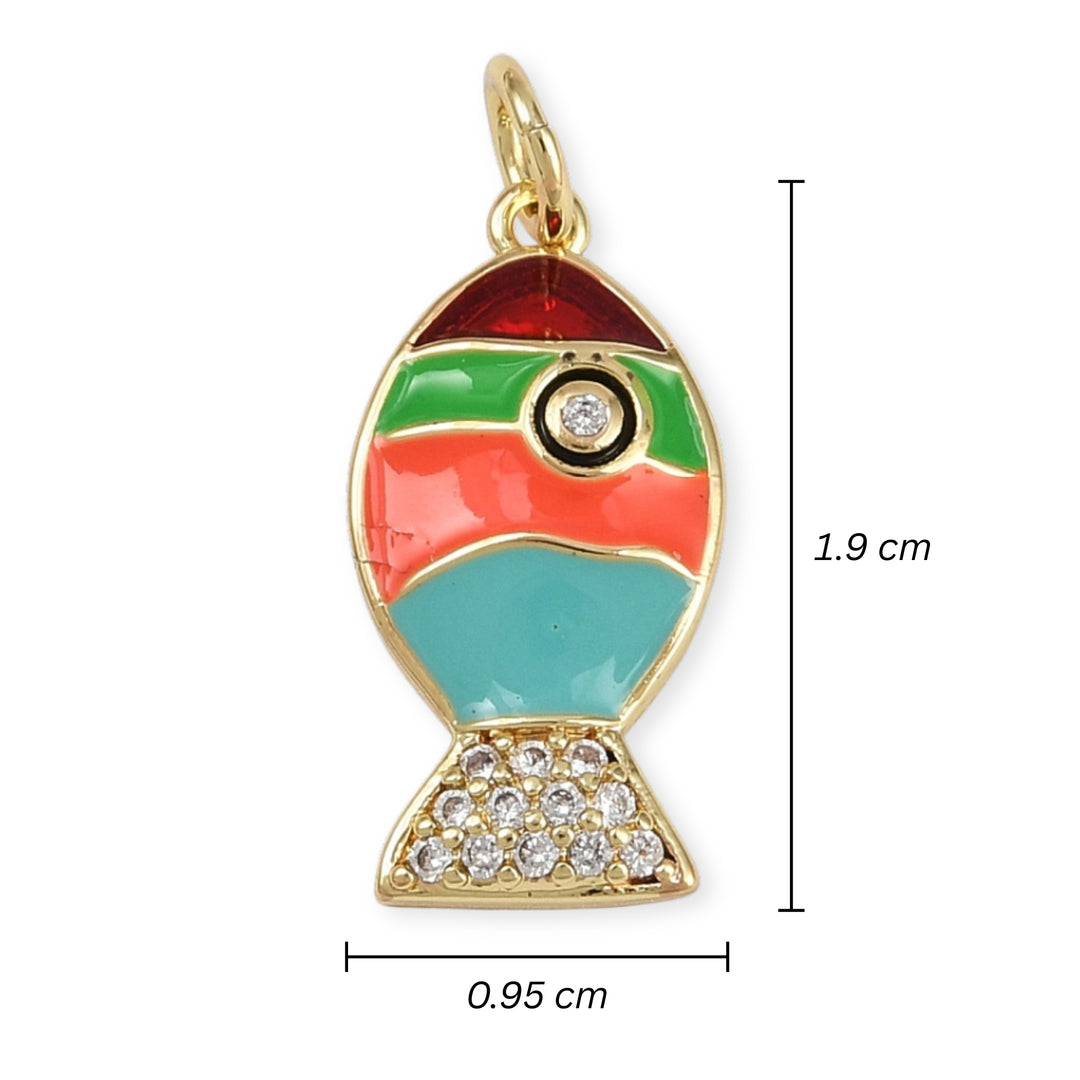 Medidas para Dije de pez de chapa de oro con zirconia y esmalte