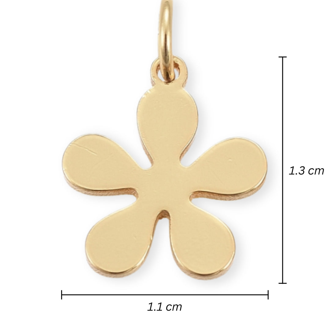 Medidas para Dije dorado en forma de flor elaborado en chapa de oro