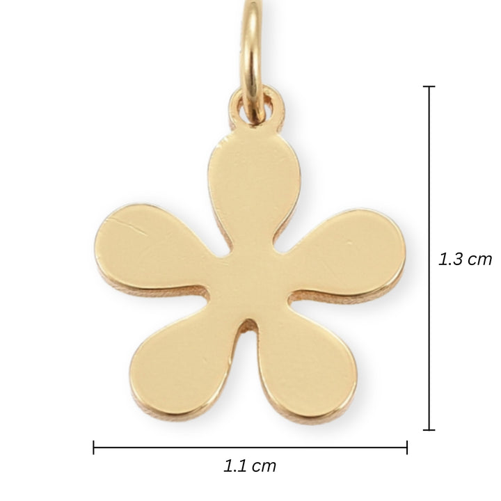 Medidas para Dije dorado en forma de flor elaborado en chapa de oro