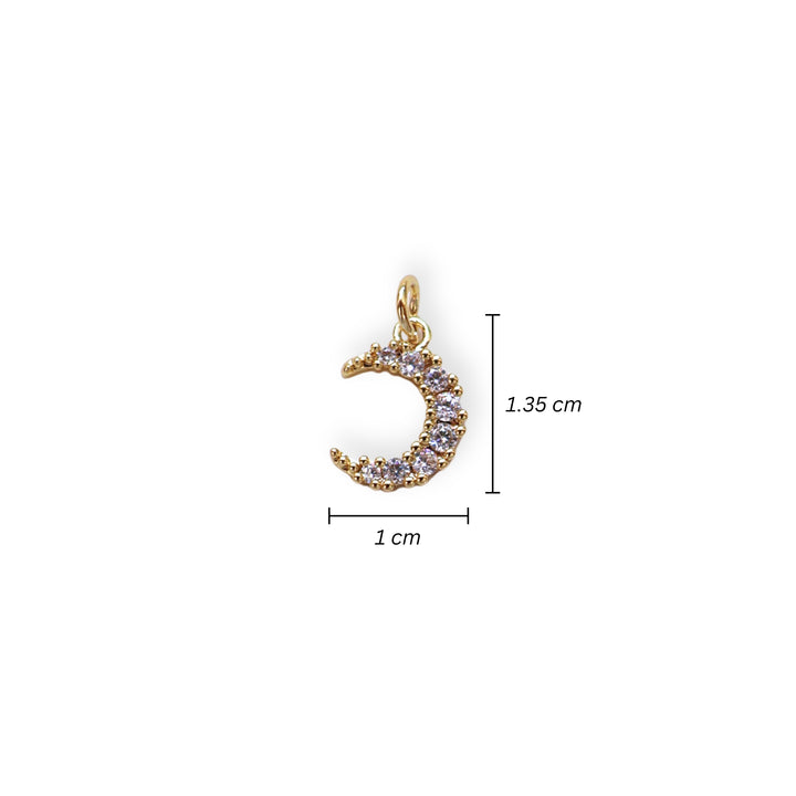 Medidas para dije dorado en forma de luna con zirconia