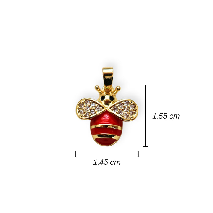 Medidas para dije dorado en forma de abeja con zirconia y esmalte en alas y cuerpo