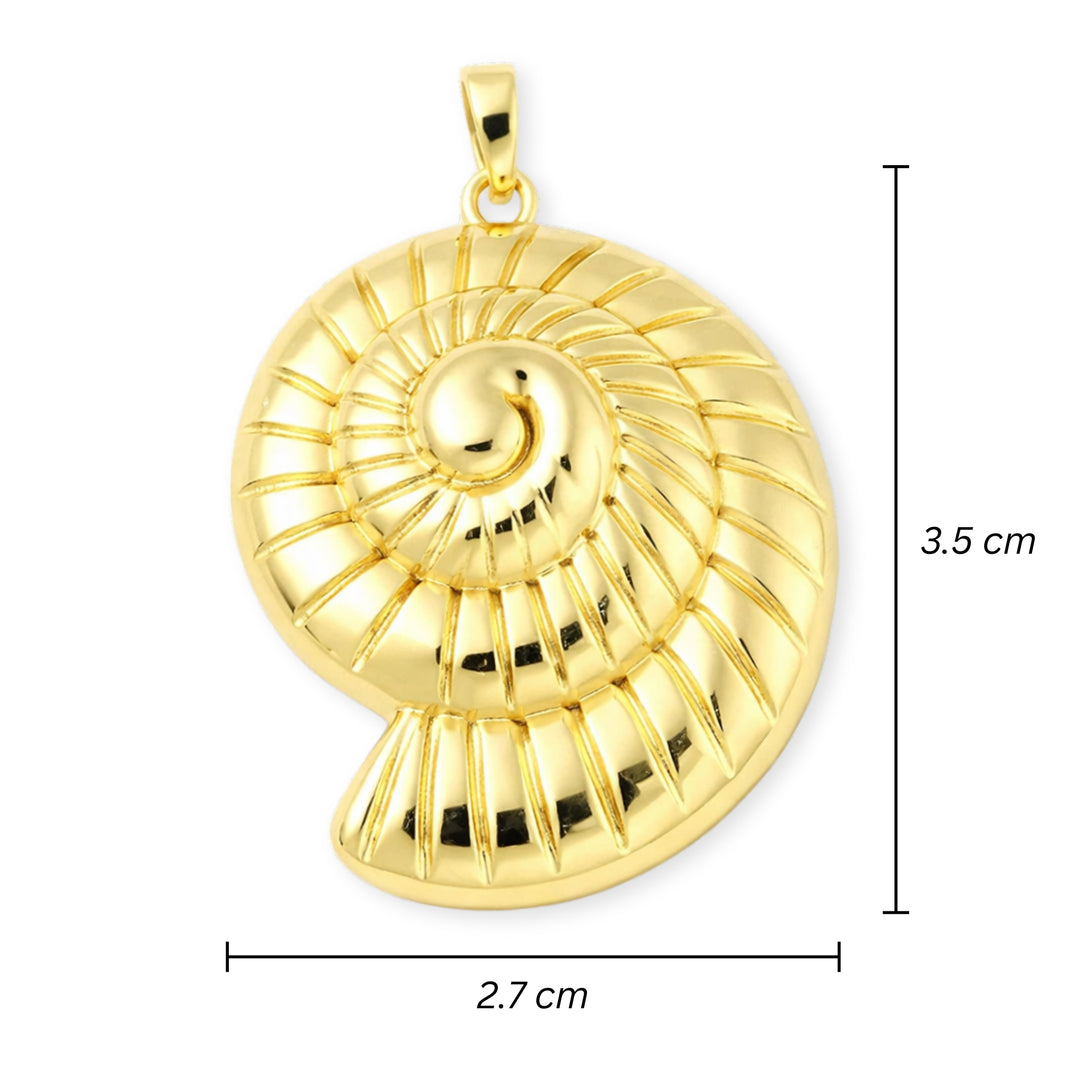 Medidas para Dije en forma de caracol de chapa de oro brillante