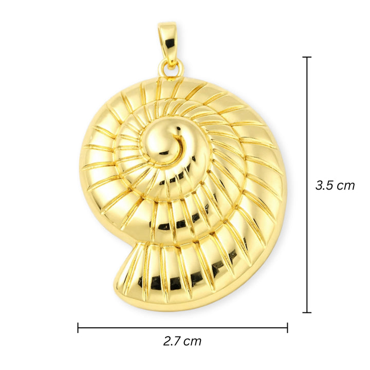Medidas para Dije en forma de caracol de chapa de oro brillante