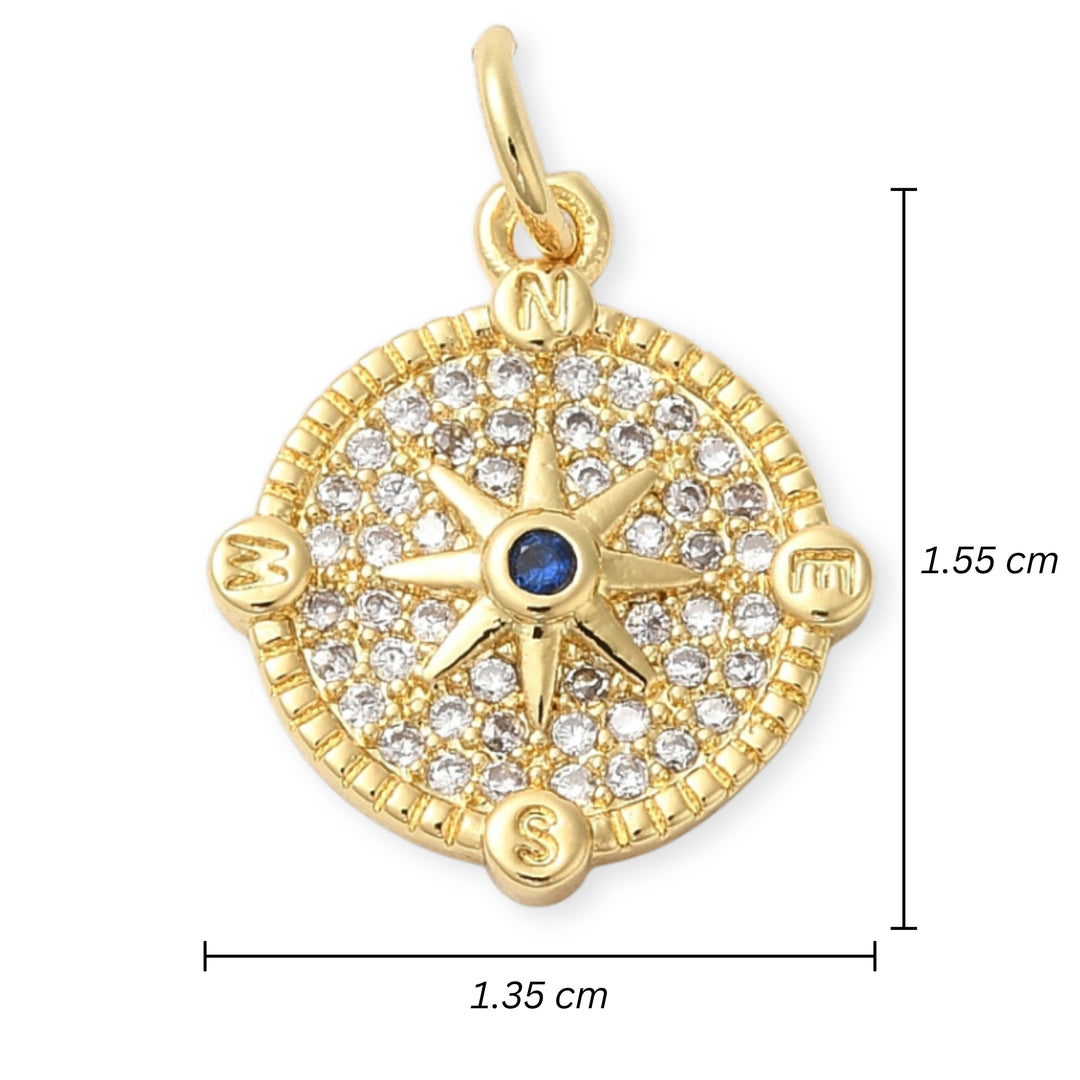Medidas para Dije circular dorado con estrella al centro y zirconia