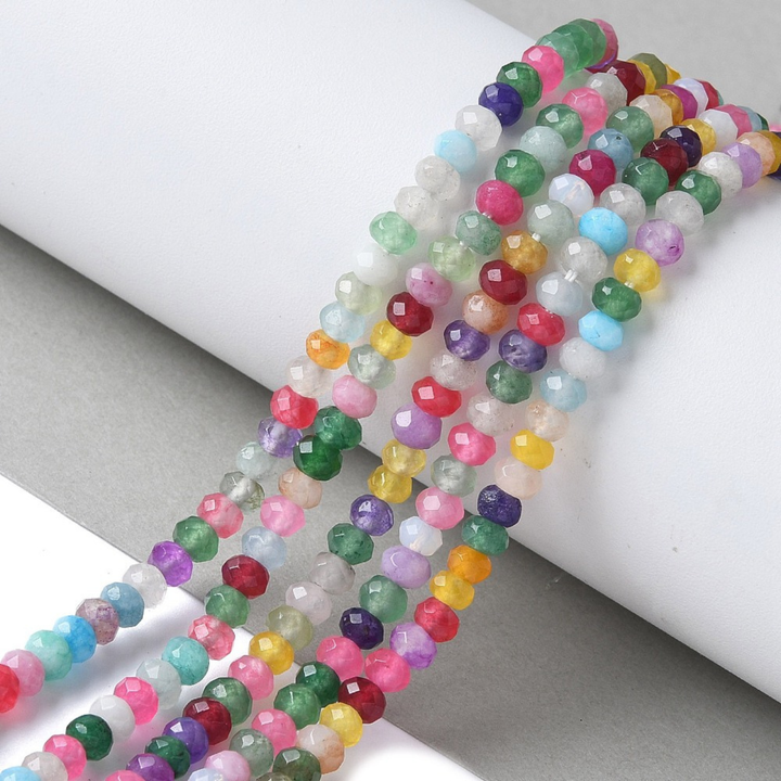 Tira de jade rondel facetado de 4 mm para joyería