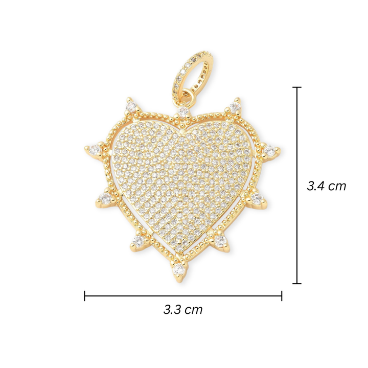 Medidas para Dije de corazón de chapa de oro con zirconia