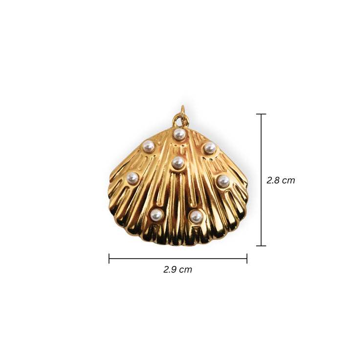 Medidas para dije de acero inoxidable en forma de concha marina con perlas sintéticas decorativas