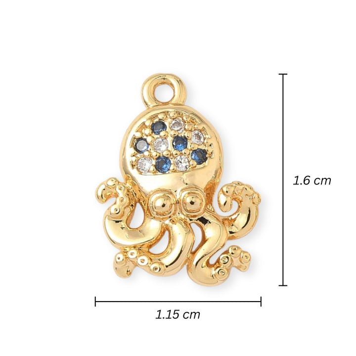 Medidas para Dije en forma de pulpo de chapa de oro con zirconia brillante