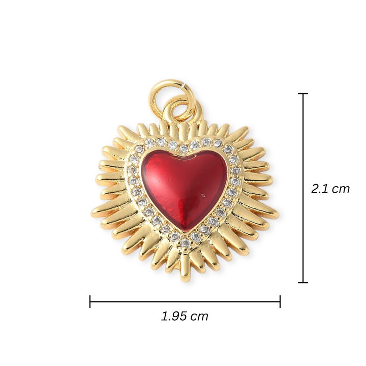 Medidas para Dije Sagrado Corazón de Jesús de chapa de oro con zirconia y esmalte