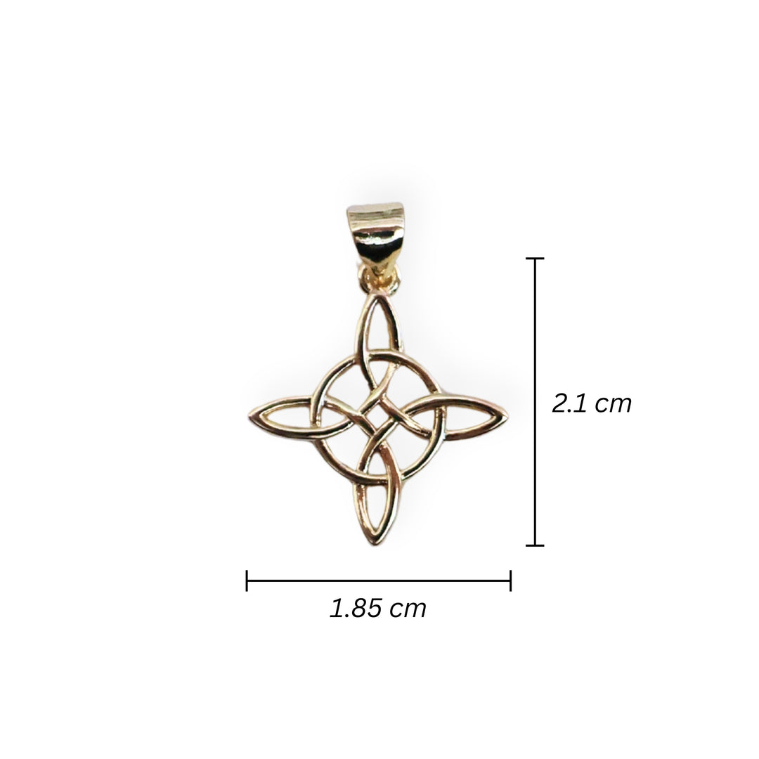 Medidas para dije en forma de nudo de bruja elaborado en chapa de oro